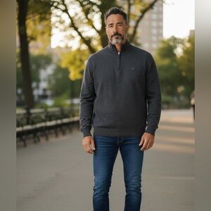 Tommy Hilfiger Men's Grey French Rib Quarter-Zip Pullover ~ Size XXL